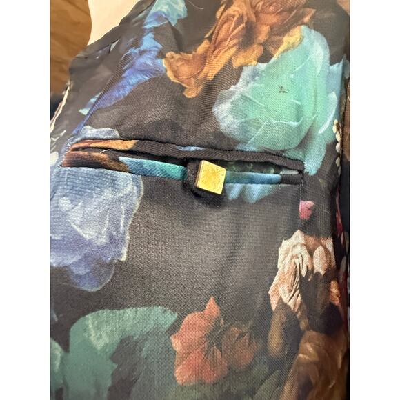 Massimo size Large Top Black Floral Sheer long-sleeve women's blouse flaw - Picture 9 of 16